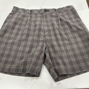 Ashworth Gray Pleated Front Shorts with Classic Plaid